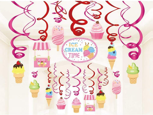 30Ct Ice Cream Hanging Swirl Decorations, Summer Party Supplies, Ice-Cream Birthday Theme, Kids Decor for First 1st Boy Girl Baby Shower, Ice Crea...