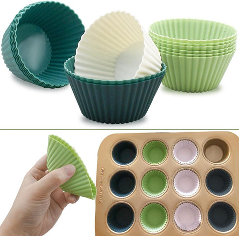 24 Pack Silicone Baking Cups Reusable Muffin Liners Non-Stick Cup Cake Molds Set Cupcake Silicone Liner Standard Size Silicone Cupcake Holder Sili...