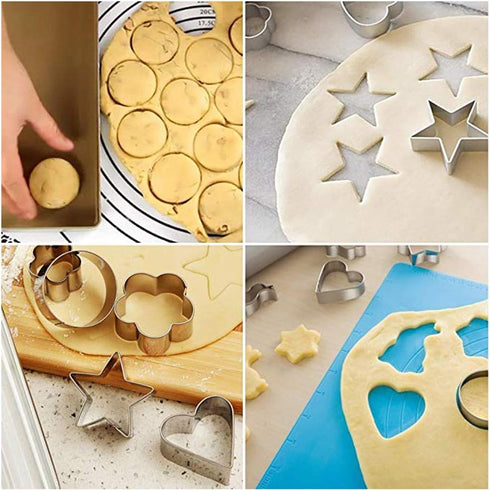 24-Piece Stainless Steel Mini Geometric Shaped Cookie Biscuit Cutter Set Square Heart Triangle Round Flower Star Baking Metal Molds to Cut Out Pas...