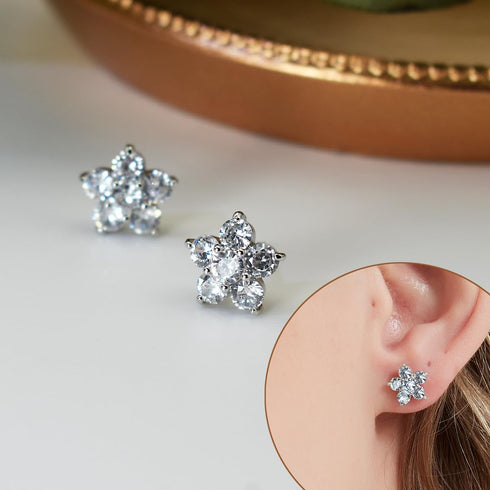 Flower CZ Crystal Wedding Jewelry Set Cubic Zirconia Choker Necklace Stud Earrings Set for Bridesmaid Bridal Prom Homecoming...