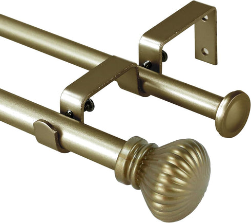 Urbanest Fluted Ball Adjustable Double Drapery Curtain Rod Set, 5/8", 48"-84", Antique Gold...