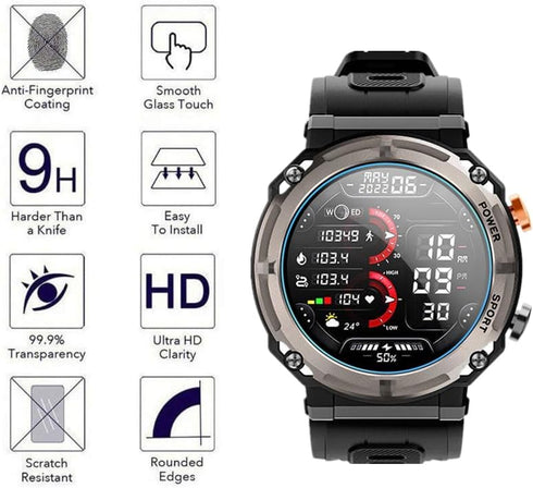 Compatible for VIRAN Military Smart Watches Screen Protector, 9H Anti-Scratch Tempered Glass Protective Film for C21 Pro 1.39'' Military Smartwatc...