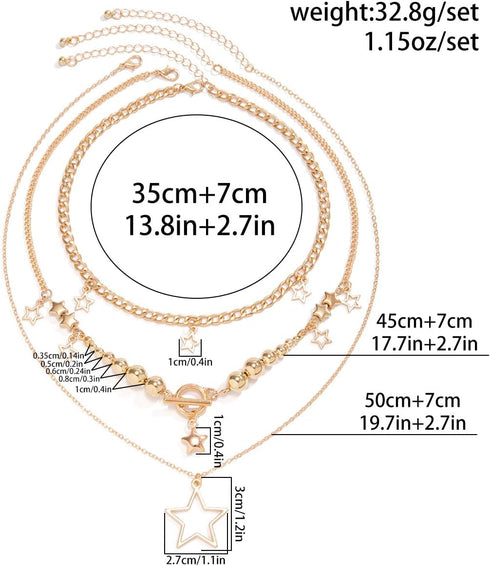 3Pcs Y2k Layered Star Pearl Necklace Sets for Women Teen Girls,14K Gold Link Chains Beaded Aesthetic Choker Necklace Party Prom Trendy Adjustable ...