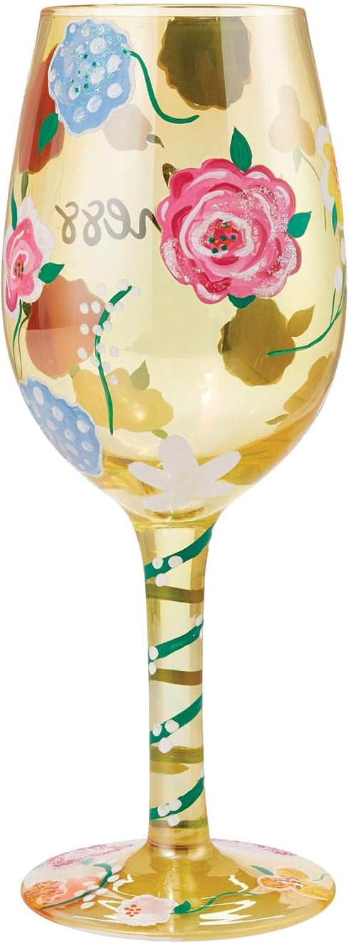 Enesco Designs by Lolita Kindness Floral Hand-Painted Artisan Wine Glass, 15 Ounce, Multicolor...