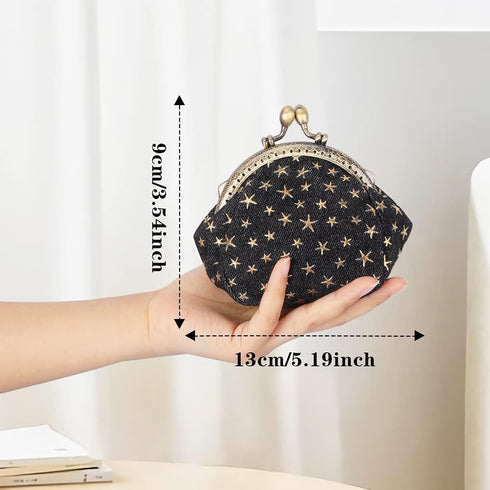 Oyachic Five-Pointed Star Coin Purse Denim Change Pouch Wallets Buckle with Kisslock Clasp Coin Holder Clutch Handbags for Women Ladies (Black)...