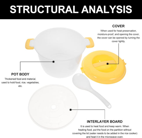 Microwave Rice Cooker Vegetable Steamer Set Portable Travel Removable Non- Stick Pot Kitchen Cookware for Cooking Soup Rice Stews Oatmeal 20X20X15...