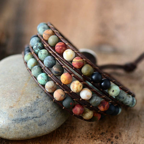 ZOSOJONA Starto Natural Stone Bracelet Jasper 3 Row Beads Wrap Wrist Statement Boho Bracelet For Women...