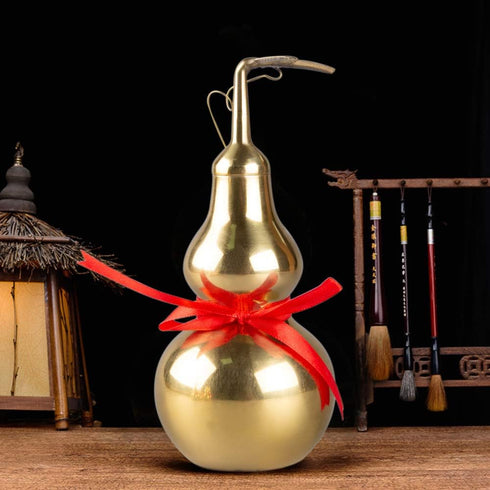 BRABUD Chinese Feng Shui Alloy Gourd Statue Gold Wu Lou Figurine Good Luck Wealth Peaceful Home Decoration Collectible (6.3'') ZD081...
