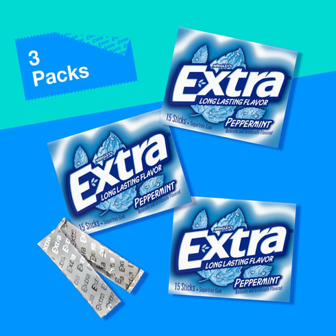 EXTRA Peppermint Sugar Free Chewing Gum, 15 pieces (3 Pack)...