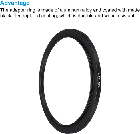 PATIKIL 77mm-86mm Metal Step Up Ring with Cleaning Cloth, 2 Pack Camera Lens Filter Adapter Ring Aluminum Filter Adapter Ring for Camera Lenses Ho...