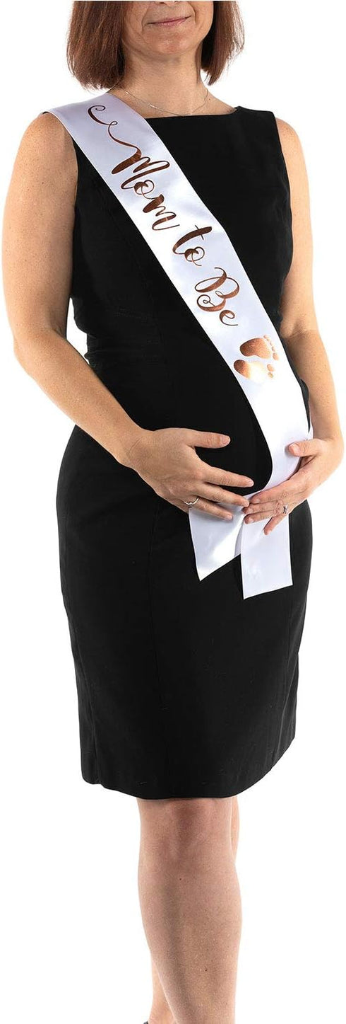 OLILLY Perfect White and Rose Gold Mom to Be Sash - Enjoy Your Baby Shower (White and Rose Gold)...