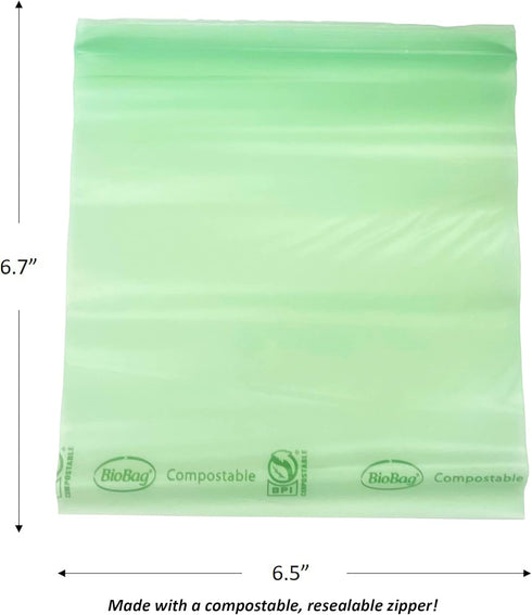BioBag 100% Certified Compostable Resealable Sandwich Bags, 25 Count, Perfect for Lunches, Snacks, and On The Go Green...