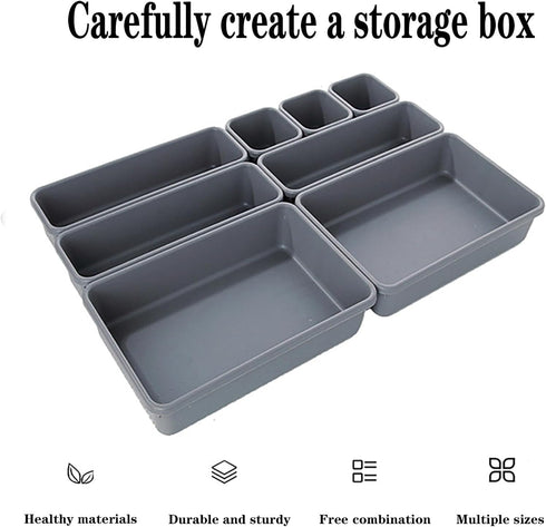 8 PCS Plastic Drawer Organizer, Sectional Makeup Desk Storage, Tool Box Tray Divider Bins Set for Bedroom, Kitchen(Black)...