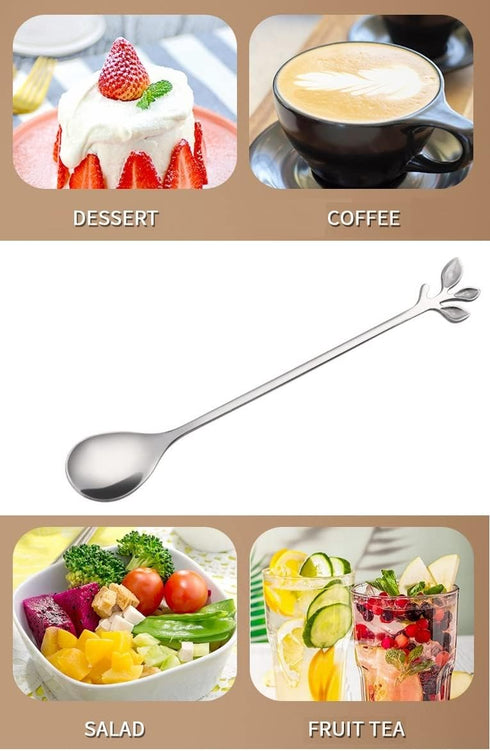 10 Pack Stainless Steel Leaf Teaspoons, Stirring, Mixing, Stir Spoons Ice Cream Spoon 6.5 inch Silver...