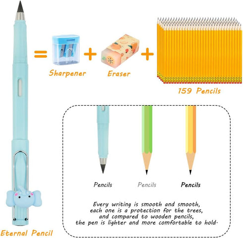 6 Sets Infinity Pencil Reusable Inkless Pencil No Sharpen Everlasting Pencil with Extra 6 Replaceable Nibs and 6 Cute Pencil Cups Infinite Pencil ...