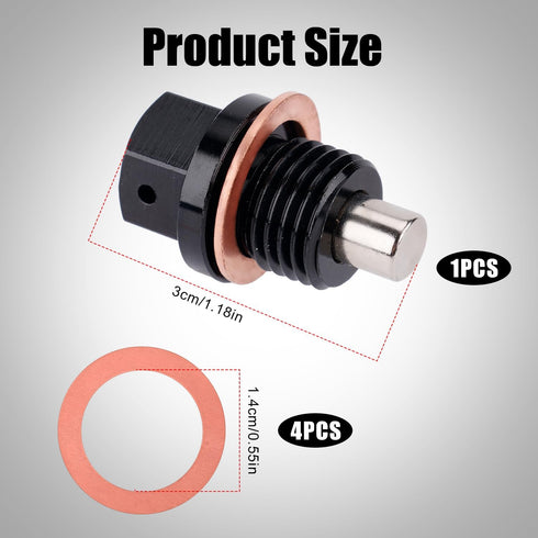 M14x1.5 Magnetic Oil Drain Plug with 4pcs Oil Drain Plug Washer, Aluminum Alloy Oil Pan Drain Plug for Most Ford Honda Mazda and More Vehicles...