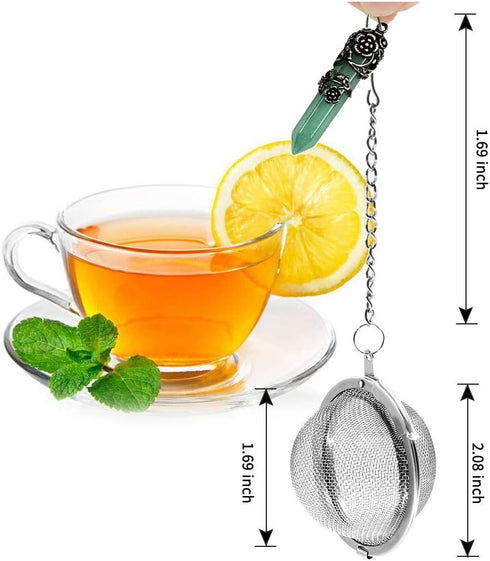 2 Pack Healing Crystal Pendant Loose Tea Steeper Tea Infusers Tea Strainers for Couple Gift,Antique Silver Flower Wrapped Natural Gemstone Hexagon...