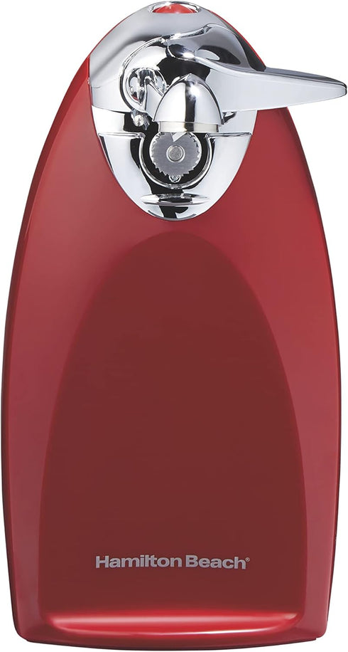 Hamilton Beach Electric Automatic Can Opener with Auto Shutoff, Knife Sharpener, Cord Storage, and SureCut Patented Technology, Extra-Tall, Red...