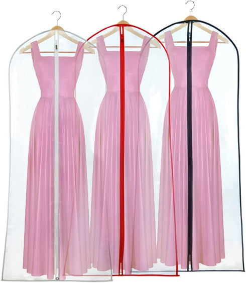 HANGERWORLD 72inch Long Dress Bag Garment Protector Covers - Pack of 3, Showerproof Clear PEVA Plastic, Mixed Color Trim...