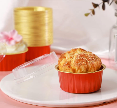EUSOAR Dessert Cups with Lids, 30pcs 5oz Disposable Aluminum Tin Foil Ramekins Cupcake Baking Cups Containers Wrappers with Lids, Mini Aluminum Ch...
