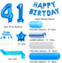 Blue 41st Birthday Decoration Happy Birthday Banner Number 41 Balloons Blue Happy Birthday Sash Cake Topper Latex Confetti Balloons for Boys Men 4...