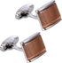 Rectangle Brown Cats Eye Gemstone Cufflinks for Men Women In Gift Case Silver Elegent Gem Men's Cufflinks Jewelry Set for Wedding Party Anniversar...