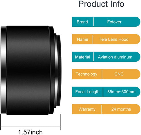 58mm Tele Metal Screw-in Lens Hood Sunshade with Centre Pinch Lens Cap for Canon Nikon Sony Pentax Olympus Fuji Sumsung Leica Standard Thread Lens...
