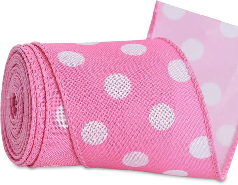 TONIFUL 2.5 Inch Wired Edge Ribbon, Baby Pink Polka Dots Burlap Ribbon, Summer Spring Wired Ribbon, for Gift Wrapping, Wreath Bows Making, Crafts ...