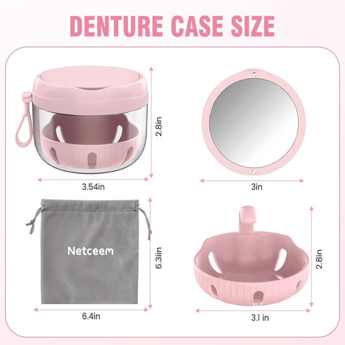 Denture Bath Box Cup, Leak Proof Denture Cup Kit Portable Retainer Case for Travel, Denture Case Cleaning Care for Dentures Aligner Mouth Guard wi...