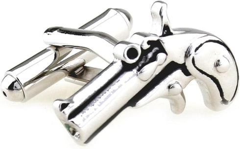 Pistol Derringer Gun Police Pair Cufflinks in a Presentation Gift Box & Polishing Cloth...