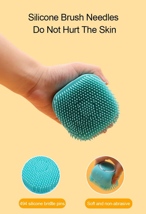 Dog Bath Brush, Pet Massage Brush Shampoo Dispenser, Soft Silicone Brush Rubber Bristle for Dogs and Cats Shower Grooming (Green)...