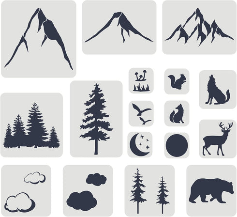 FINGERINSPIRE 17 pcs Mountain Forest Animals Stencil Set Mixed Size Mountain Wild Animal Drawing Stencil Reusable Forest Animals Template for Pain...