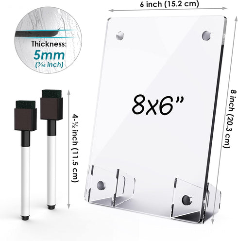 Clear Acrylic White Board 8x6 Inches, Frameless Desktop Dry Erase Board with Flexible Magnetic Stand and Markers, Mini Whiteboard Desk Accessories...