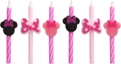 Disney's Minnie Mouse Birthday Cake Candles | 6 Birthday Candles for Cake Decorations, Pink Stripe Candles, Cake Toppers for Minnie Mouse Party...