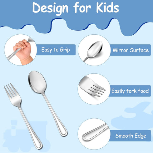 TeamFar Toddler Utensils, Stainless Steel Toddler Silverware Small Kid Cutlery Set for Self-Feeding, with Line Patterned Edge, Healthy & Non Toxic...