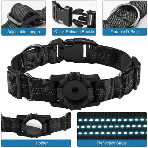 3 Pack AirTag Dog Collar, Reflective Dog Collar with AirTag Holder and Handle, Adjustable Nylon Air Tag Accessories Pet Collar for Small Medium La...