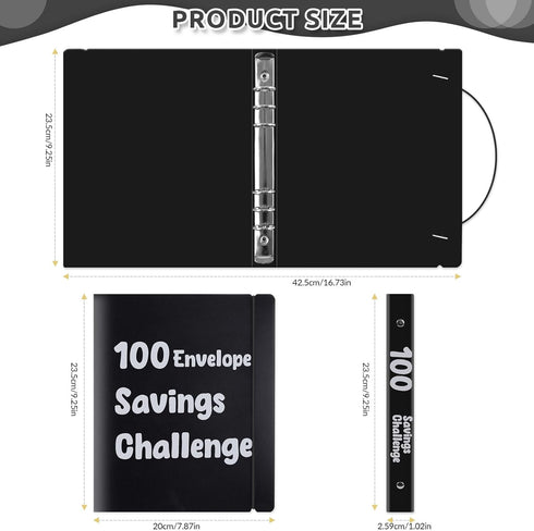 100 Envelopes Money Saving Challenge Binder, A5 Plastic Budget Binder with Cash Envelopes, Savings Binder for Planning and Saving $5050, Black...