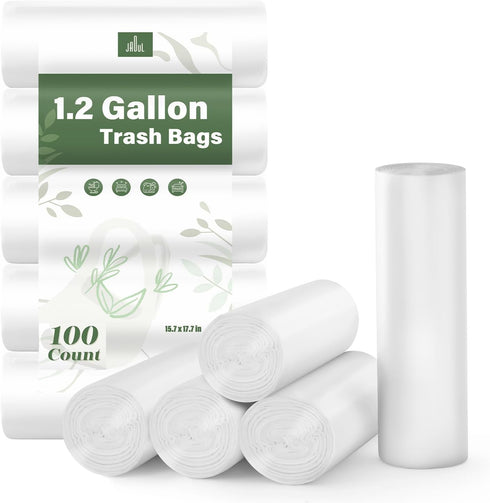 Jaoul 1.2 Gallon Trash Bags, Unscented Strong Small Trash Bags Bathroom, Small Garbage Bags for Bathroom Can, White Trash Can Liners 100 Count...