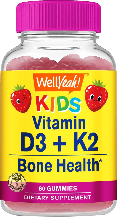 Vitamin D3 + K2 for Kids Gummies - Vitamin D3 1000 IU, K2 100 MCG - Bone and Muscle Health Support, Natural Flavors, GMO Free, Gluten Free, Vegan ...