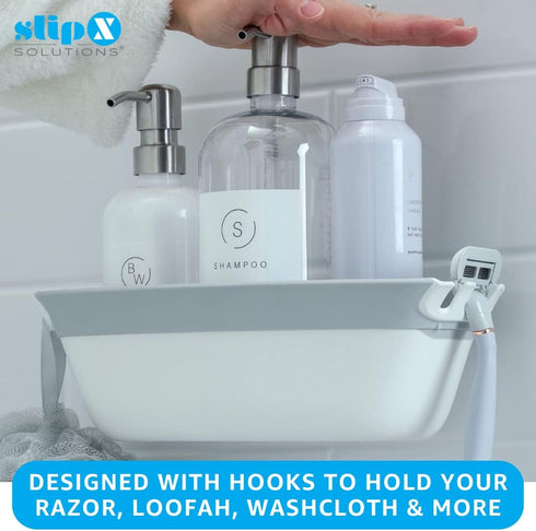 SlipX Solutions Patented Power-Lock Shower Organizer Caddy w/Suction Cups | Rust Free Shelf | Basket Holds Up to 22lbs for Shampoo, Soap, & Hooks ...