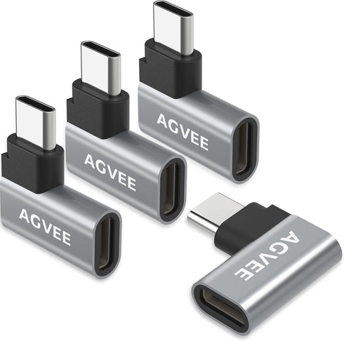 AGVEE [4 Pack 90 Degree Right Angled USB-C Male to USB-C Female Adapter (Type-C 3.2 Gen 2) Converter Video Type-C 10G Data Extension Coupler Conne...