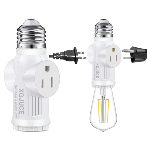 3 Prong Light Socket to Plug Adapter,E26 Outdoor Light with Outlet,E27 Light Bulb to 2/3 Prong Outlet Plug Splitter Converter for Garage Porch CCT...