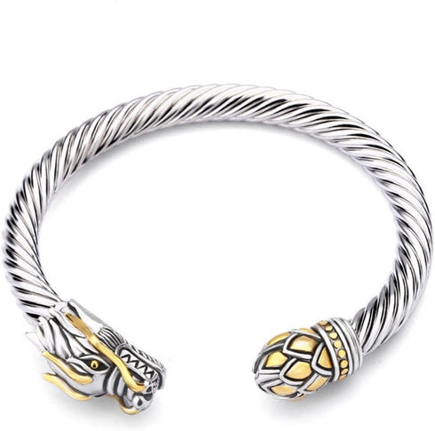 UNY JEWEL Jewelry Chinese Dragon Scale Ball, Dragon Cuff Bangle, Spring Open Two Tone Twisted Cable Vintage Cuff Bangle...