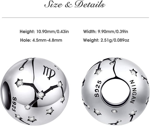 NINGAN 12 Zodiac Sign Birthday Charms - 925 Sterling Silver Charms Fits Women's Charm Bracelet & Necklace - Birthday Gifts for & Friends...