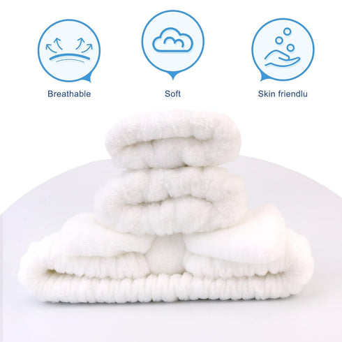 3 Pack Spa Headband and Wrist Washband Face Wash Set,Reusable Soft Makeup Headband Fleece Skincare Headbands for Washing Face Shower (Loose White)...
