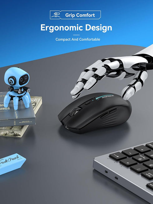 Bluetooth Wireless Mouse - (BT1/BT2+USB) Tri-Mode High Performance, Rechargeable, Quiet Click, Multi-Device Compatibility for Laptop, Computer, Ma...