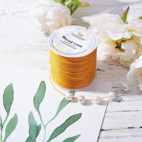 PH PandaHall 116 Yards 0.5mm Waxed Polyester Cords, Waxed Thread Rope Round Thread Gold Beading String Spool for Jewelry Bracelet Necklace Making ...