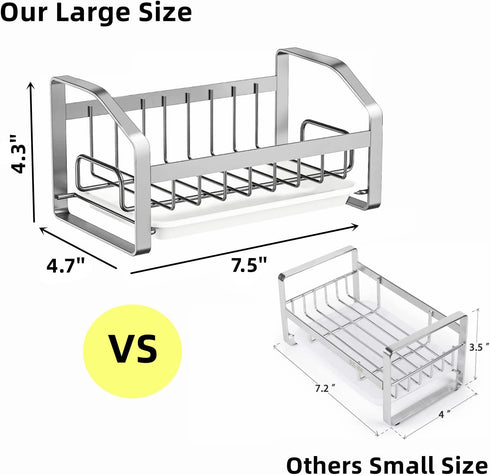 Kitchen Sink Sponge Holder, 304 Stainless Steel Kitchen Soap Dispenser Caddy Organizer, Countertop Soap Dish Rack Drainer with Removable Drain Tra...