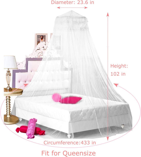 BCBYou Princess Bed Canopy Netting Mosquito Net Round Lace Dome for Twin Full and Queen Size Beds Crib with Jumbo Swag Hook (White)...