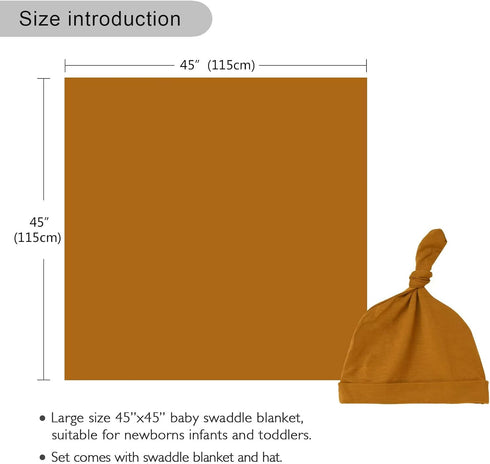 Newborn Swaddle Blanket with Hat Set Baby Swaddle Set Hospital Receiving Blankets for Girls Boys(Copper,45"*45")...